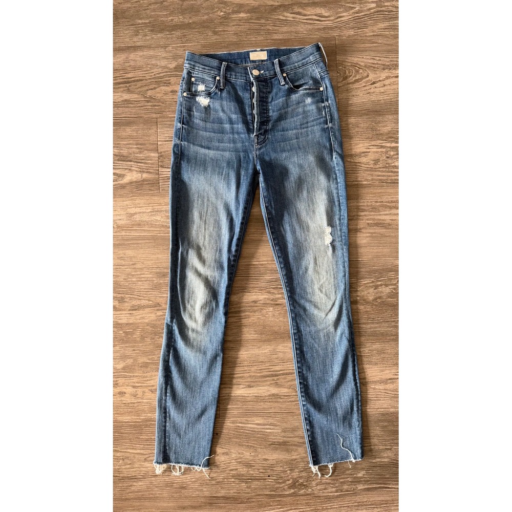 Mother The Stunner Ankle Fray Jeans Graffiti Girl High Rise Button Fly Size 24